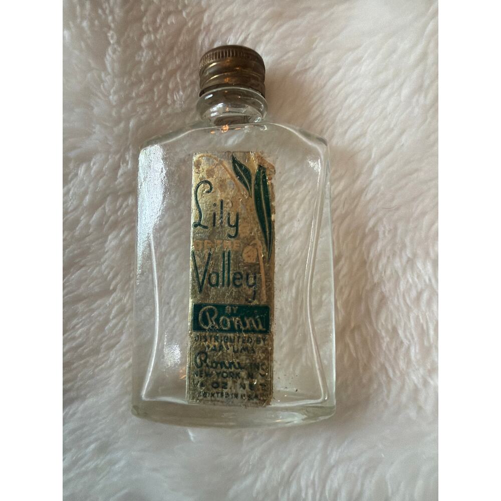 Vintage Ronni Lily Of The Valley Perfume Bottle Mini Glass Metal Screw On Cap